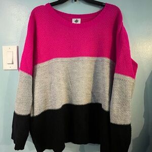 Colorblock Sweater - Pink, Gray, and Black